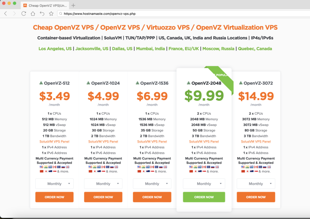 OpenVZ VPS Plans - HostNamaste.com